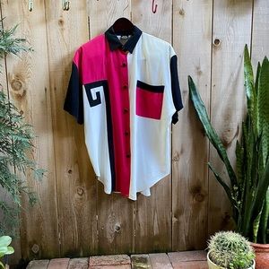 VTG 80s Blouse with Geo Pattern